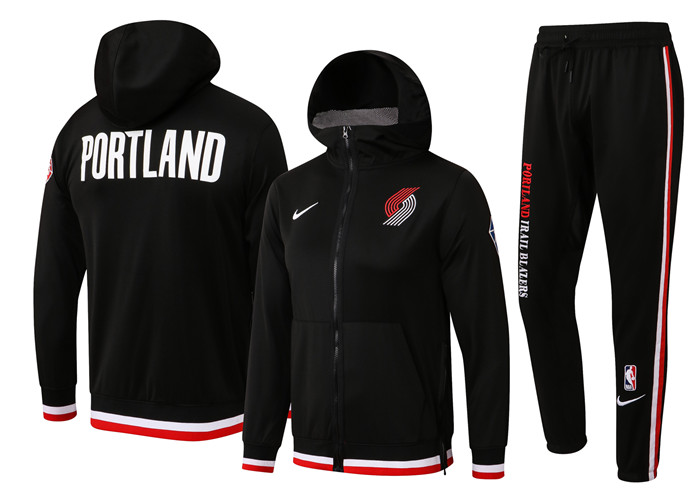 Men's Portland Trail Blazers 75th Anniversary Black Performance Showtime Full-Zip Hoodie Jacket And Pants Suit - Click Image to Close